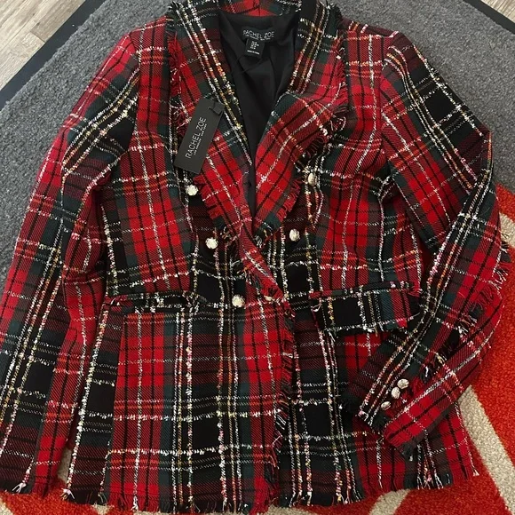 Rachel Zoe Red and Black Plaid Blazer - Picture 2 of 4